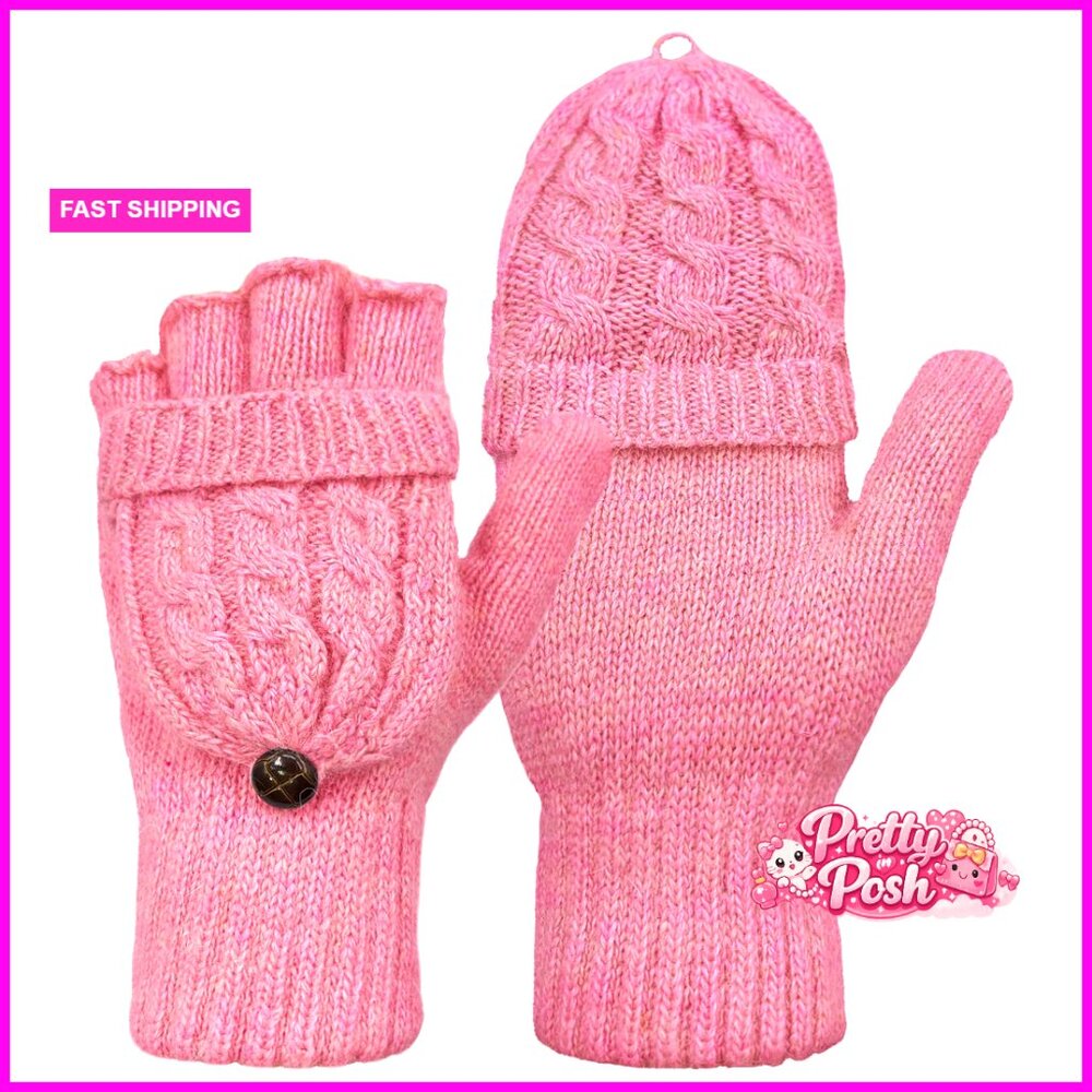Wool Acrylic Convertible Fingerless Gloves Mittens Cold Weather Warm